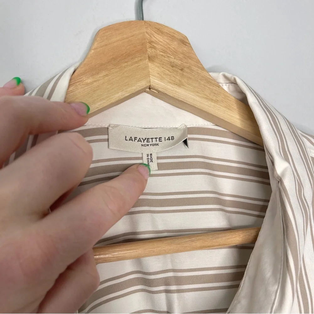Ladies Lafayette Ruxton Classic smoked taupe Striped‎ button down blouse top xl - Picture 6 of 6
